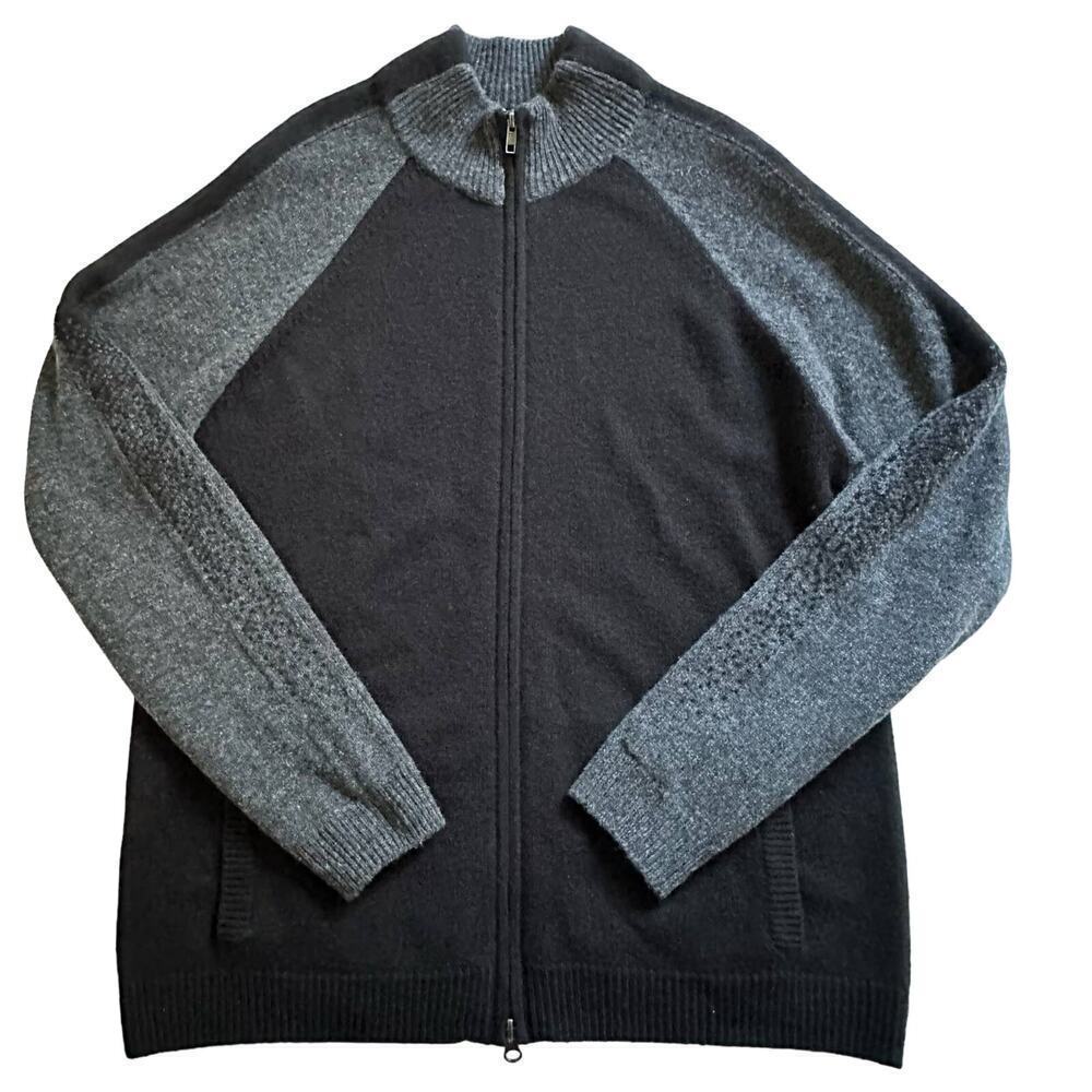 Autumn Cashmere Wool Fill Zip Moc Neck Sweater Black Gray Large